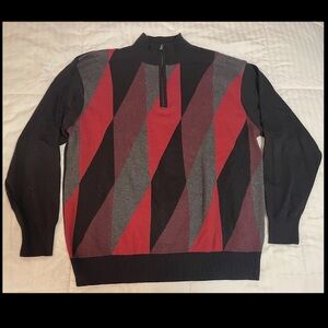 F/X Fusion Sweater Men's XXL 1/4 Zip Red, Purple, Gray, Black Geometric EUC 90s